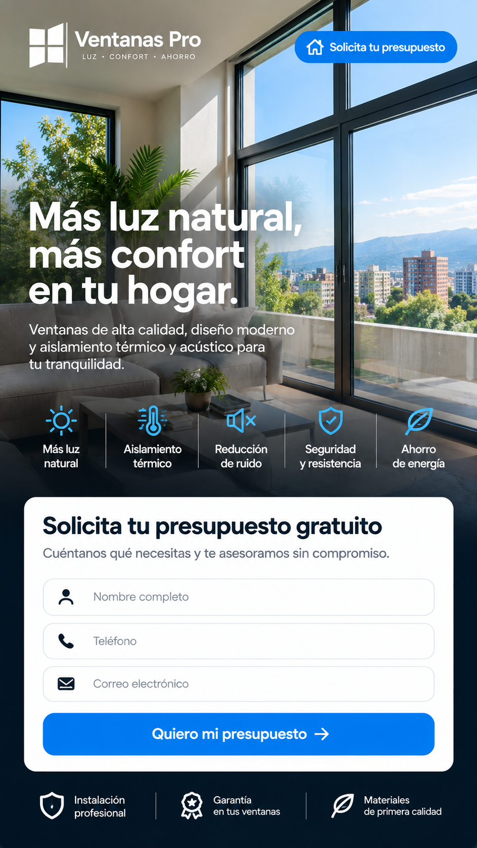 Ejemplo ilustrativo de anuncio para instalación de ventanas