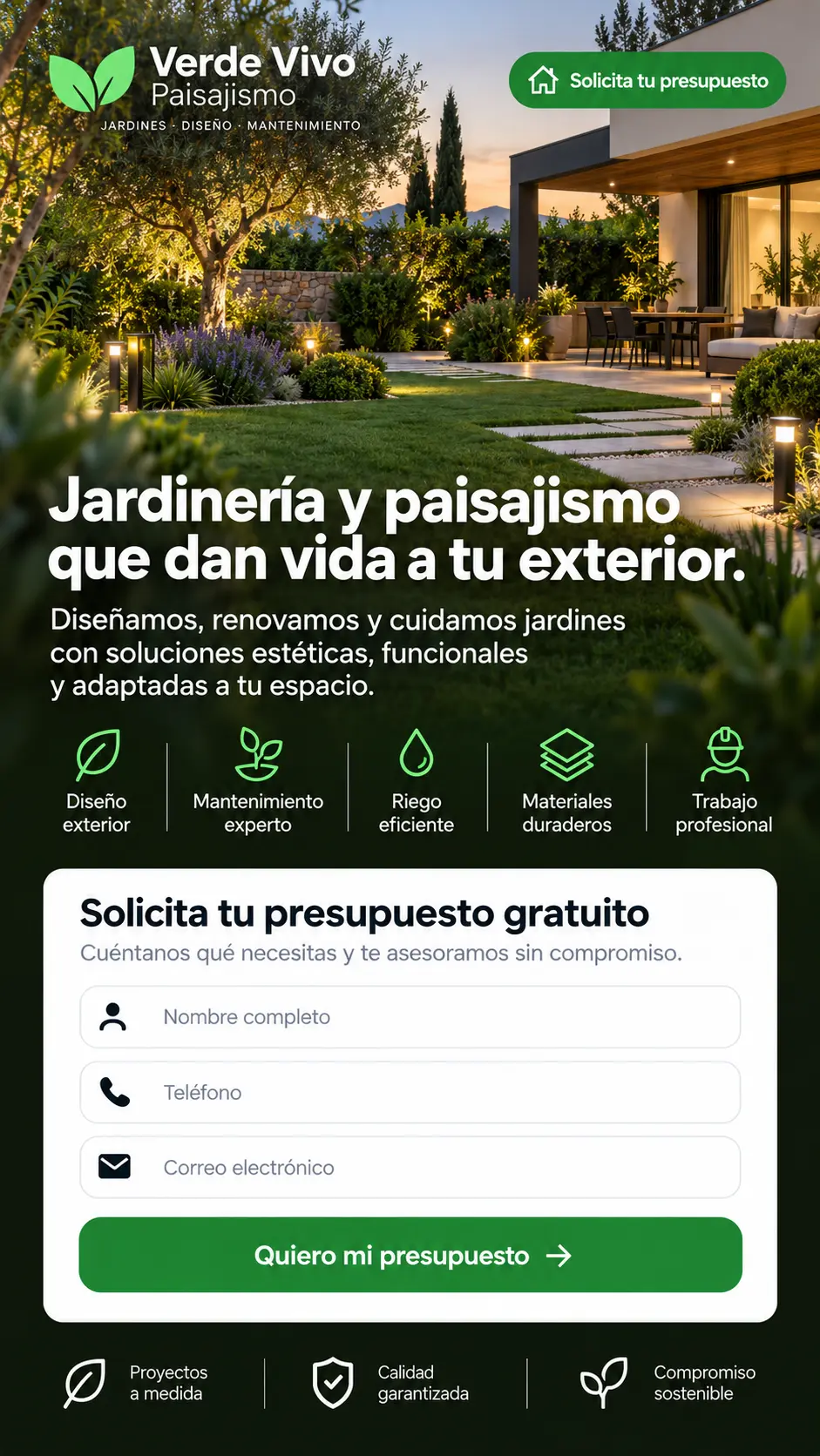 Ejemplo ilustrativo de anuncio para jardinería y paisajismo
