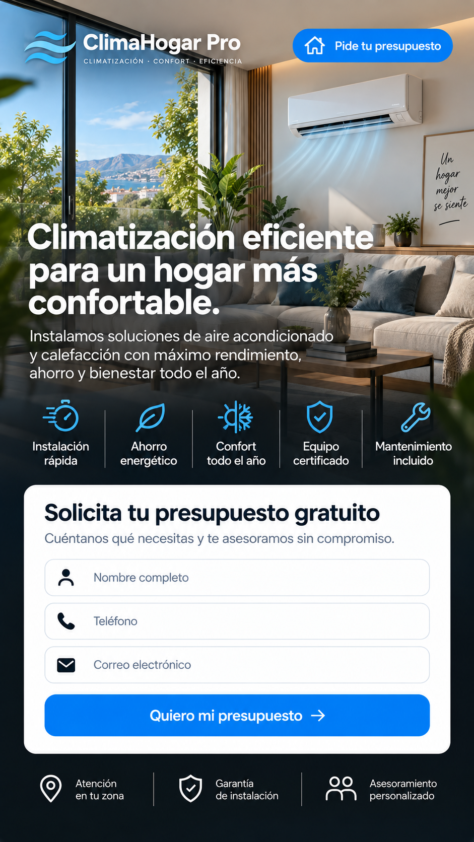 Ejemplo ilustrativo de anuncio para instalación de climatización