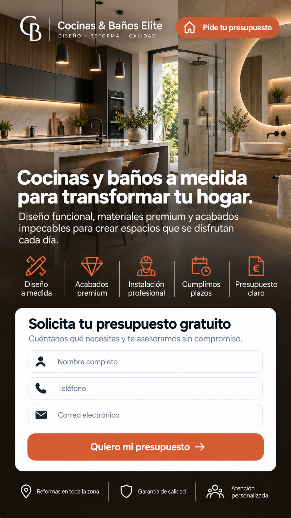 Ejemplo ilustrativo de anuncio para reformas de cocinas y baños