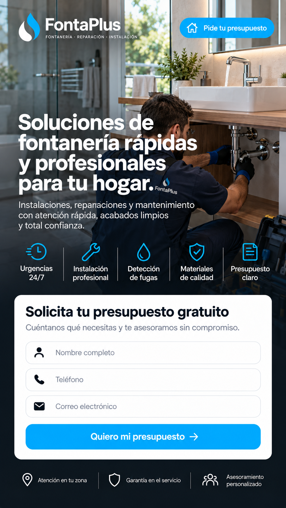 Ejemplo ilustrativo de anuncio para servicios de fontanería